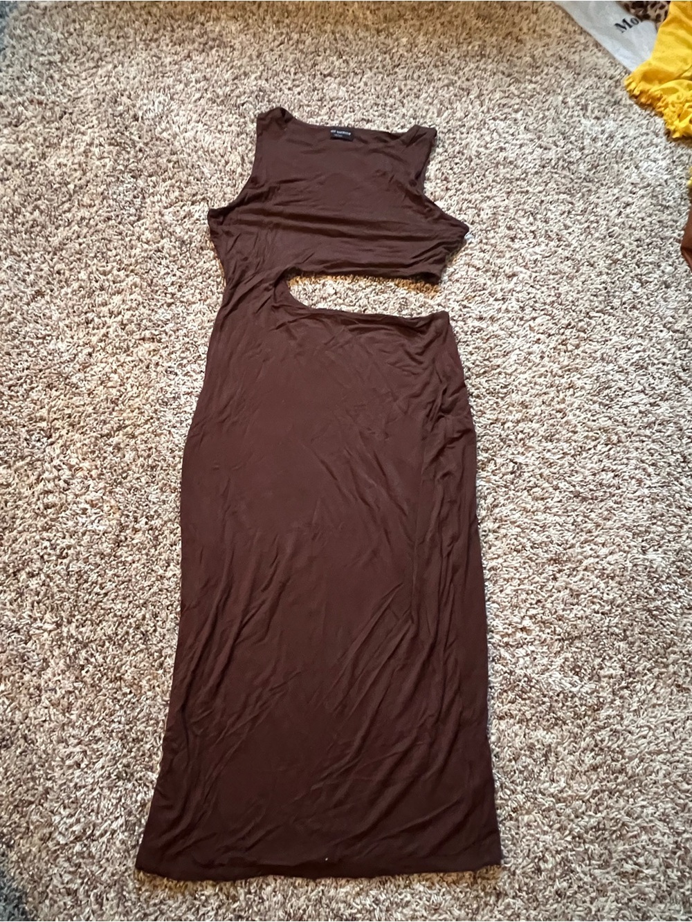 naked wardrobe Brown Knit Dress with Side Cutout